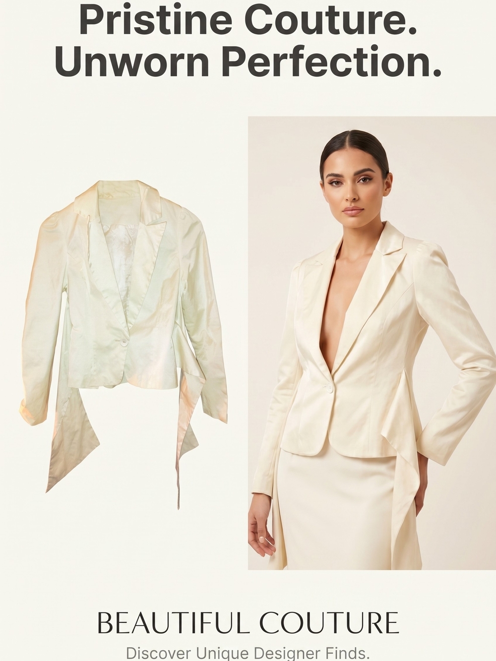 Ariella Cream Satin Tailored Blazer with Tail Detailing